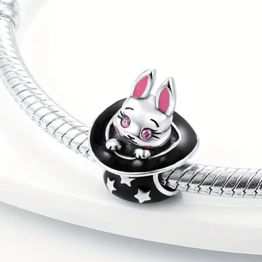 S925 Magic Trick Rabbit Hat April Fools Easter Charm Pandora Style